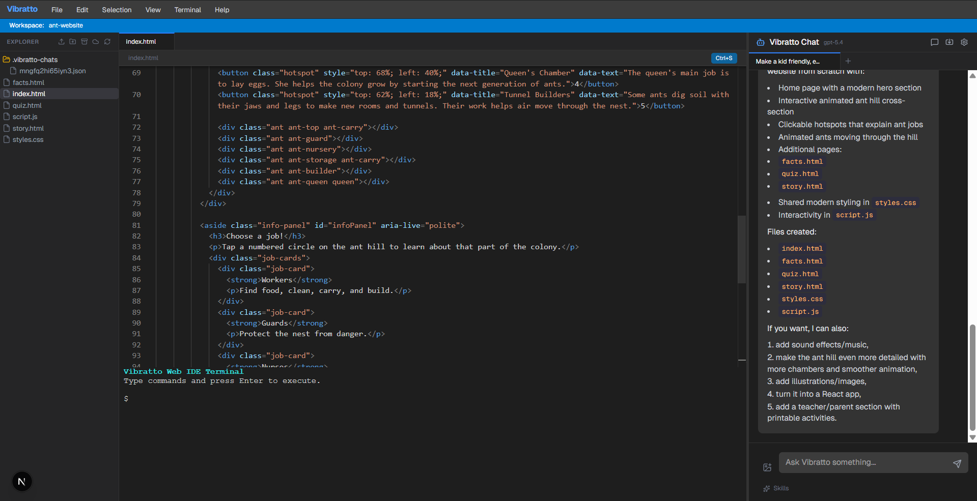 Vibratto AI IDE — Browser-based editor with AI chat